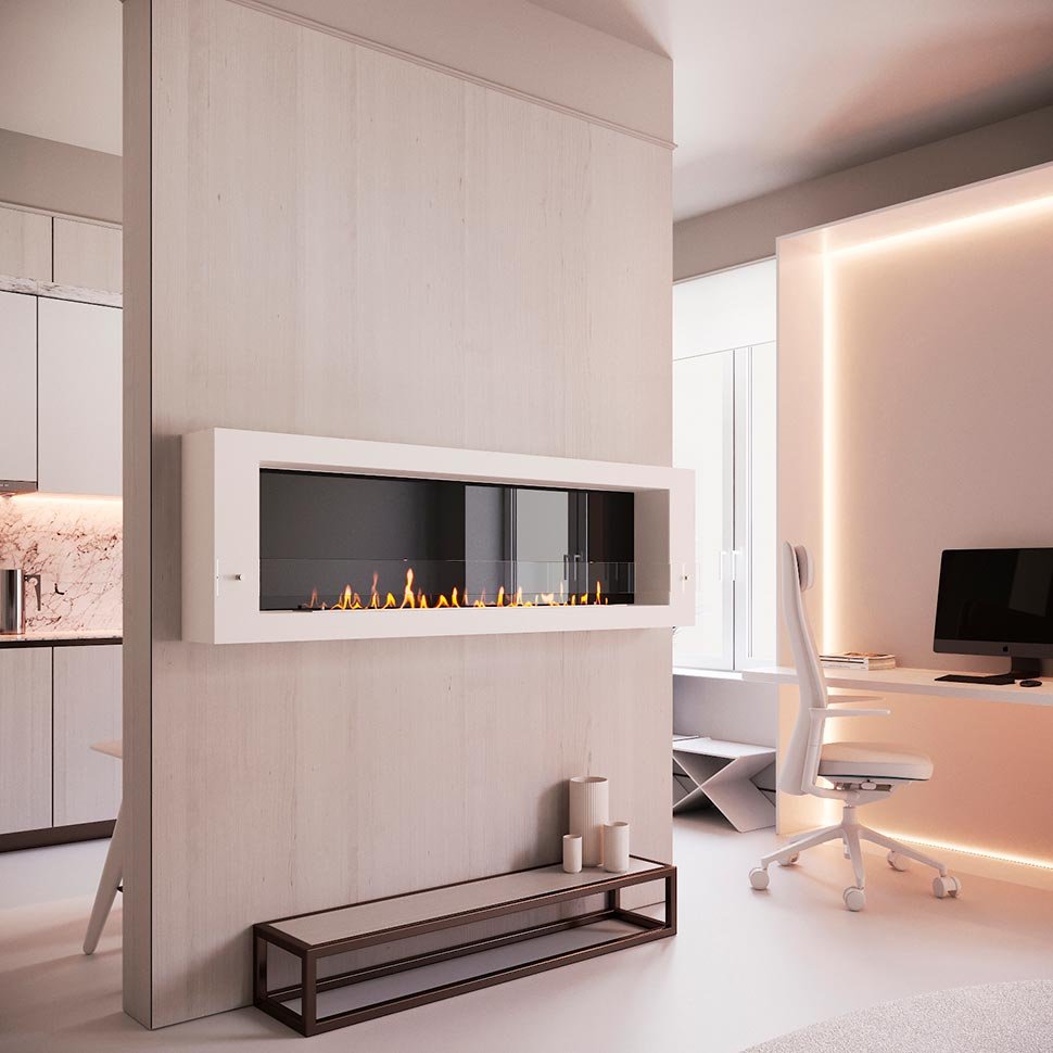 Биокамин SteelHeat WALL LONG 1800 белый 