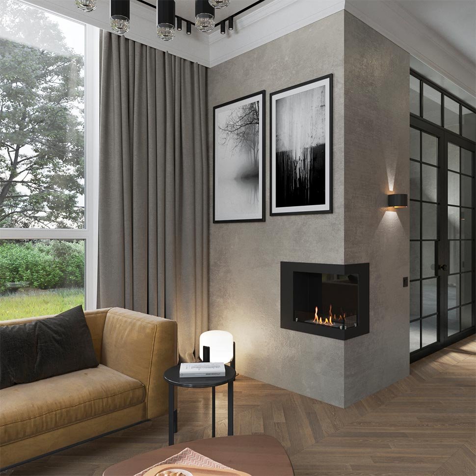 Биокамин угловой SteelHeat LONG 600 правый 