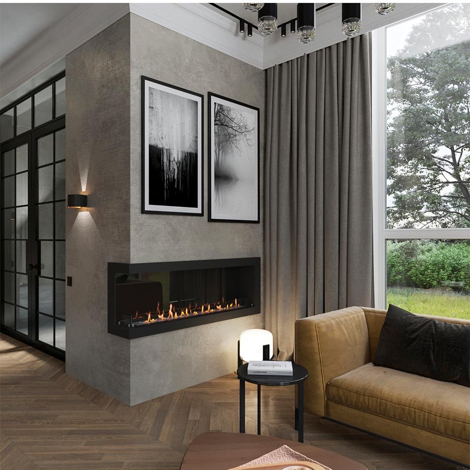 Биокамин угловой SteelHeat ONE 1500 левый 