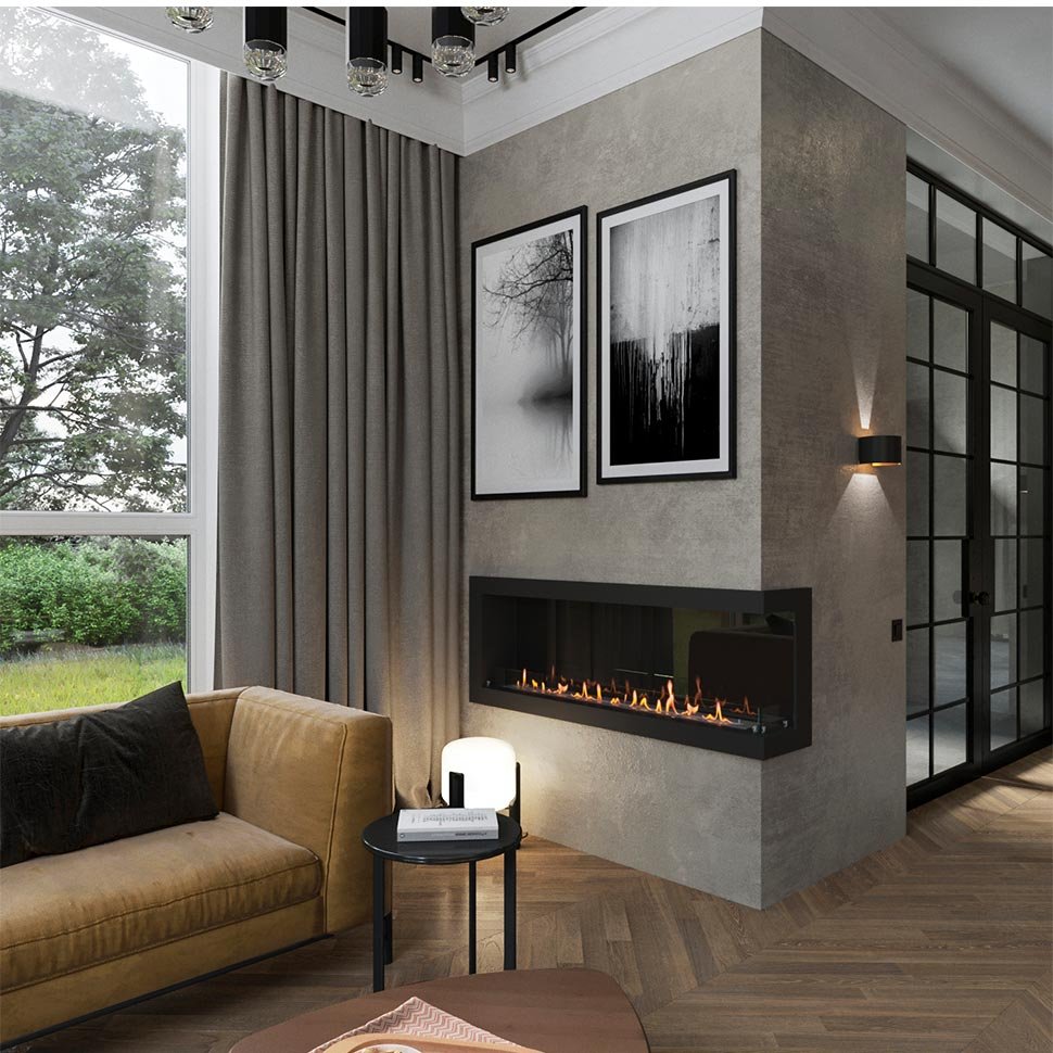 Биокамин угловой SteelHeat ONE 1500 правый 