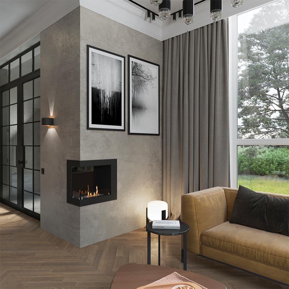 Биокамин угловой SteelHeat ONE 600 левый 