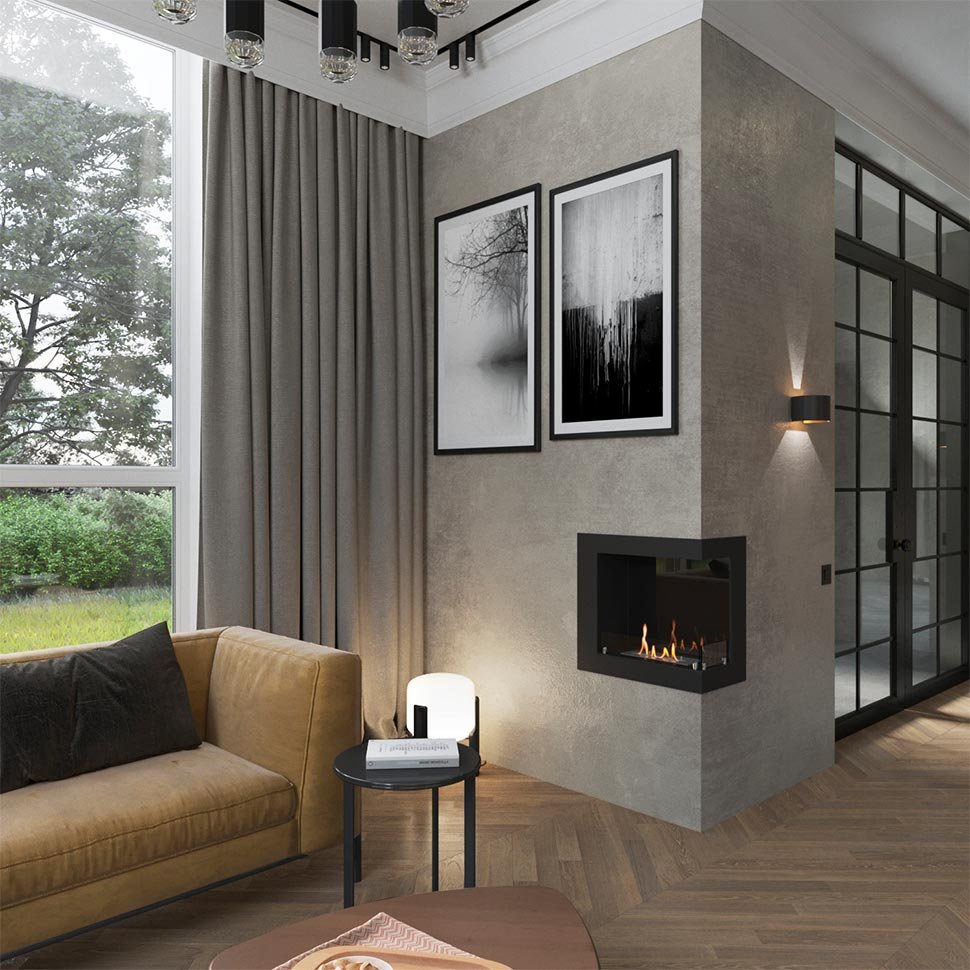 Биокамин угловой SteelHeat ONE 600 правый 