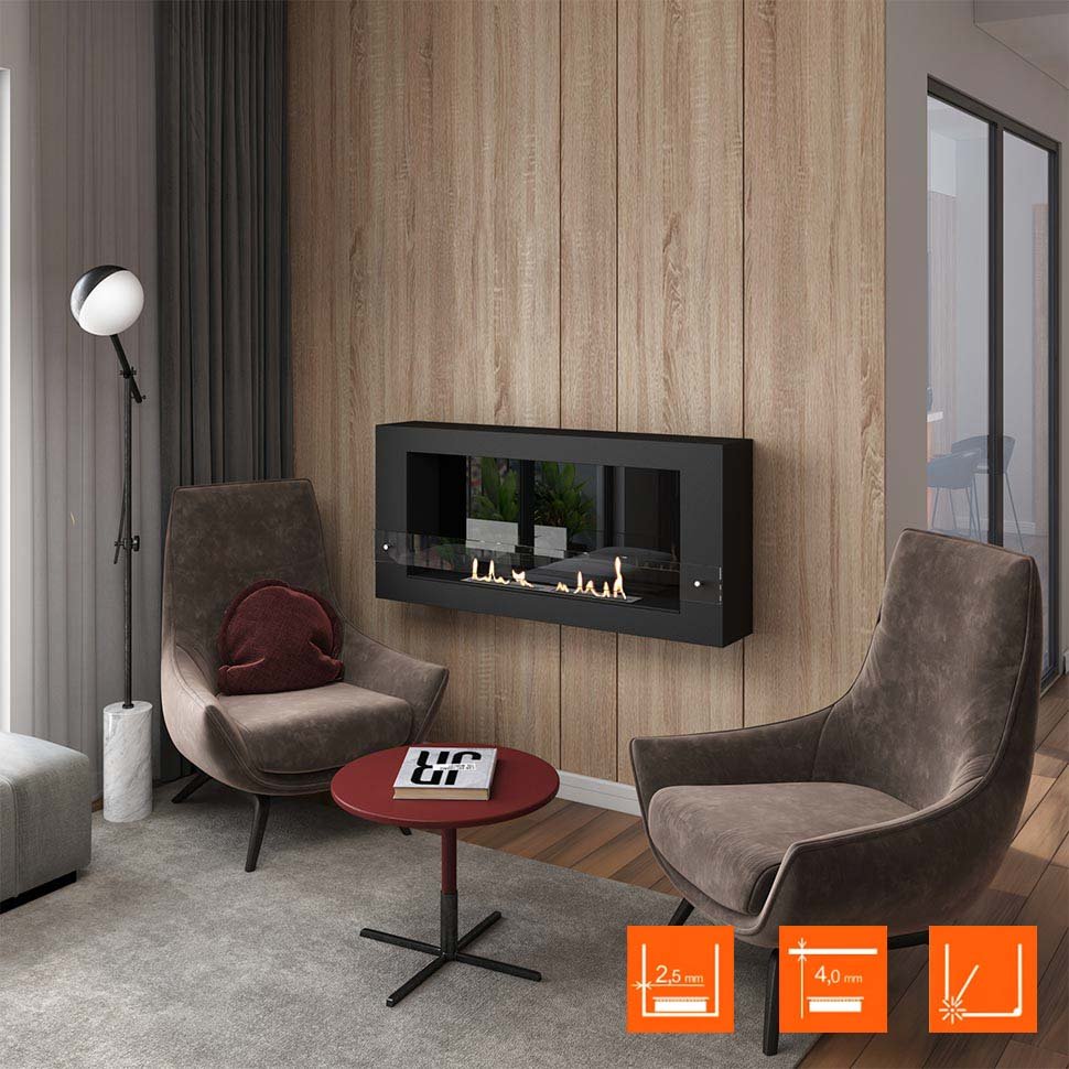 Биокамин SteelHeat WALL LONG 1200 LITE черный 