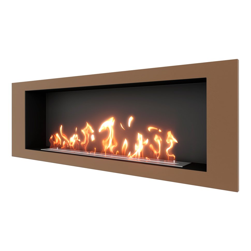 Биокамин встраиваемый SteelHeat LONG 1500 с рамкой цвет бронза 