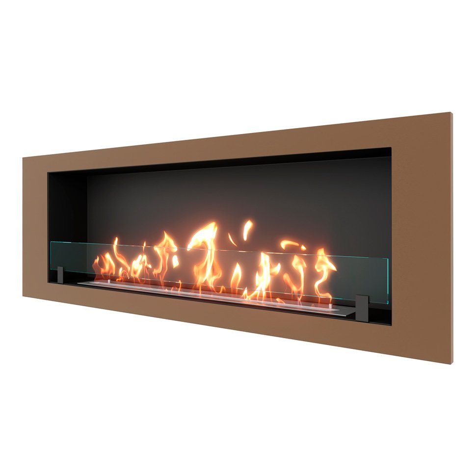 Биокамин встраиваемый SteelHeat LONG 1500 с рамкой цвет бронза 