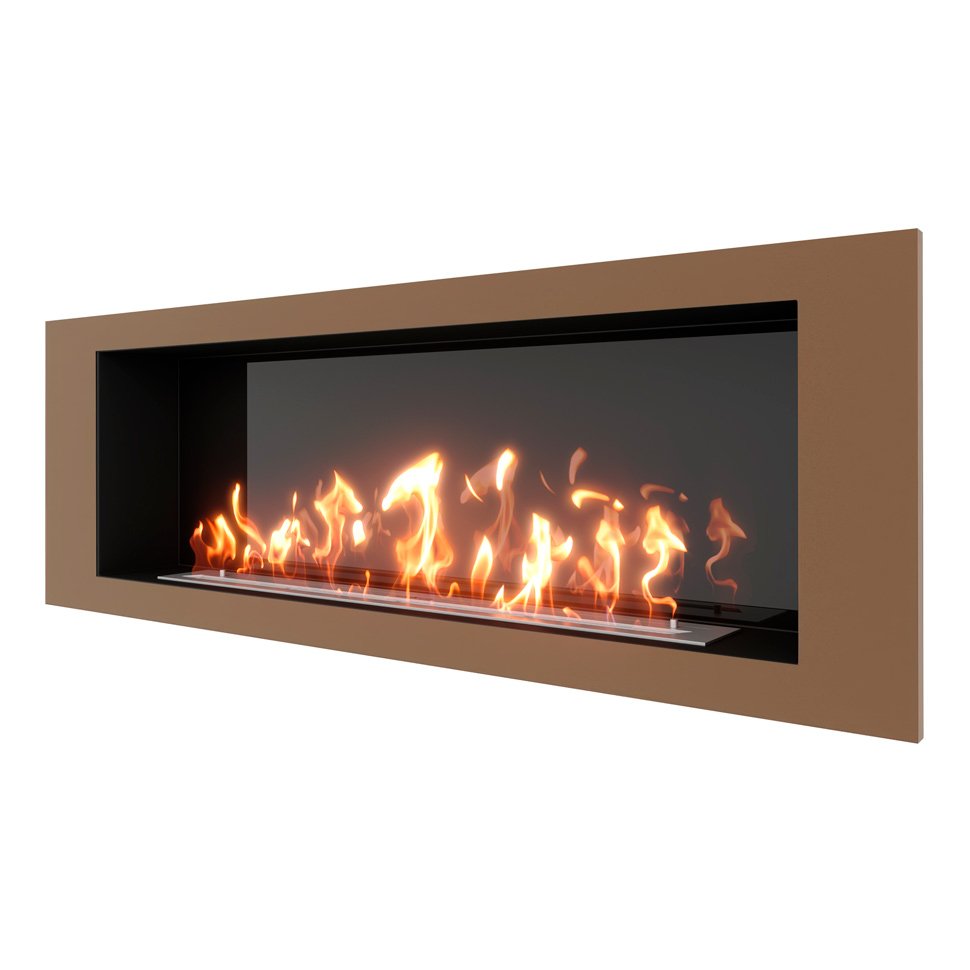 Биокамин встраиваемый SteelHeat LONG 1500 с рамкой цвет бронза 