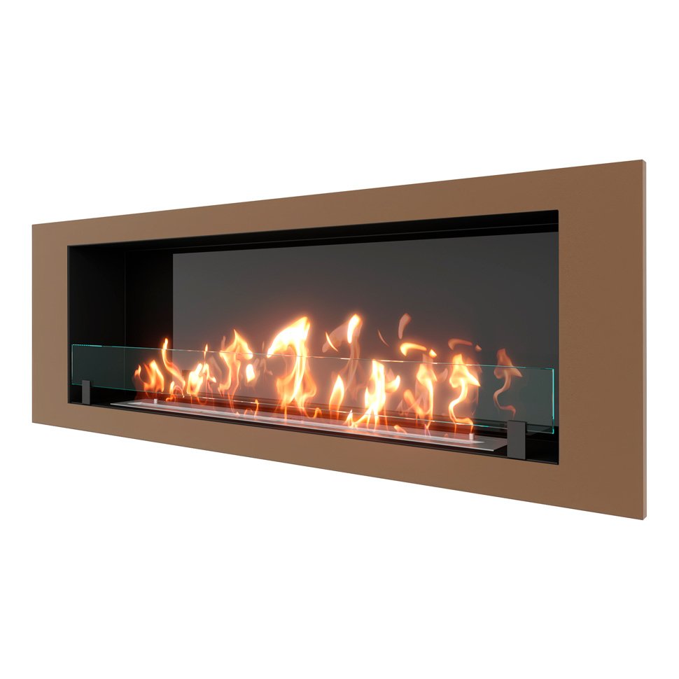 Биокамин встраиваемый SteelHeat LONG 1500 с рамкой цвет бронза 